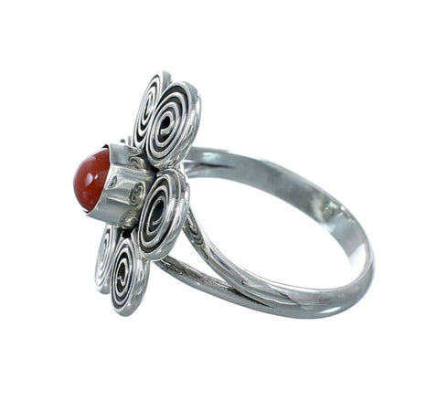 Sterling Silver Coral Native American Ring Size 5 JX130923