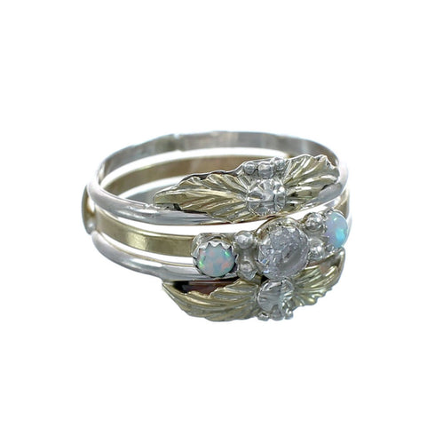 Sterling Silver 12KGF Opal Cubic Zirconia Feather Native American Ring Size 9-3/4 JX130856