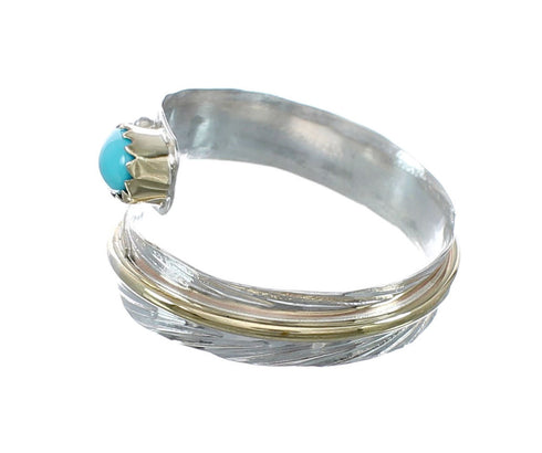 Sterling Silver 12KGF Turquoise Feather Native American Adjustable Ring Size 8,9,10 JX130853