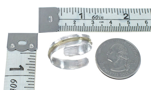 Sterling Silver 12KGF Opal Feather Native American Adjustable Ring Size 8,9,10 JX130854