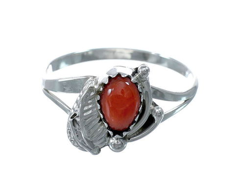 Sterling Silver Coral Native American Ring Size 7-1/2 JX130919