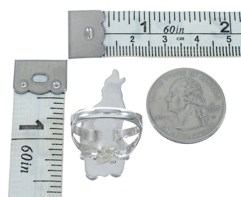 Navajo Sterling Silver Wolf Turqouise Coral Ring Size 7-1/2 JX130928