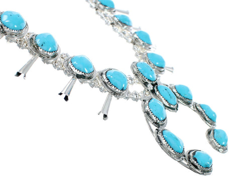 Turquoise Sterling Silver Squash Blossom Necklace Set JX130943