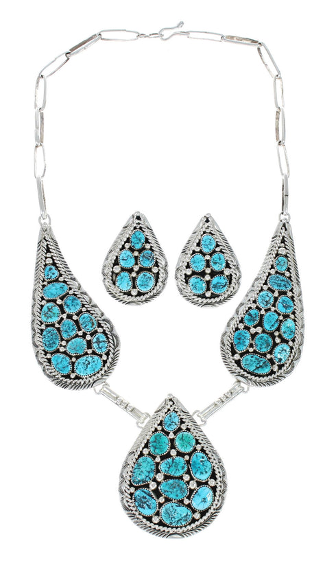 Navajo Turquoise Authentic Sterling Silver Link Necklace Set JX130940