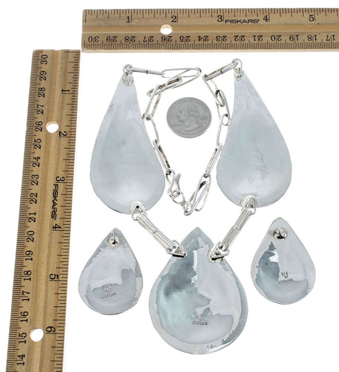 Navajo Turquoise Authentic Sterling Silver Link Necklace Set JX130940