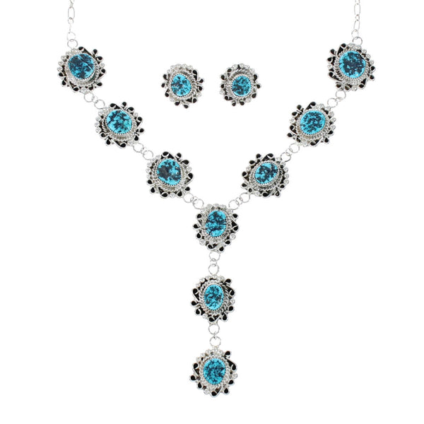 Native American Navajo Turquoise Sterling Silver Bead Necklace Earring Set JX130939