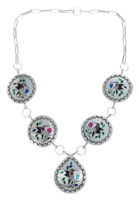 Native American Bird Multicolor Sterling Silver Link Necklace JX130937
