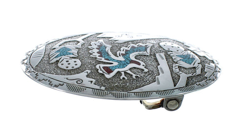 Turquoise And Coral Navajo Bird Belt Buckle JX130970