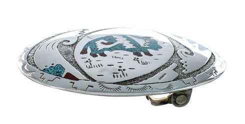 Turquoise And Coral Navajo Buffalo Belt Buckle JX130971