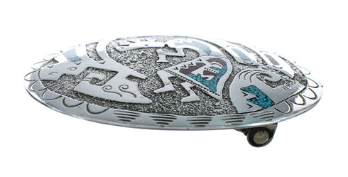 Turquoise And Coral Navajo Kokopelli Belt Buckle JX130972