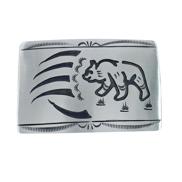 Native American Navajo Sterling Silver Bear And Bear Paw Belt Buckle JX130986