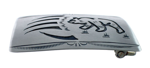 Native American Navajo Sterling Silver Bear And Bear Paw Belt Buckle JX130986