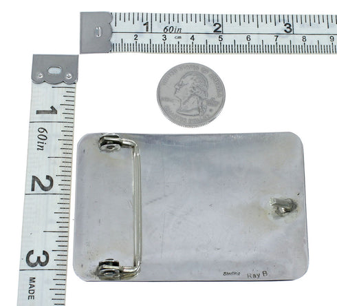 Turquoise And Coral Navajo Sterling Silver End Of The Trail Belt Buckle JX130976