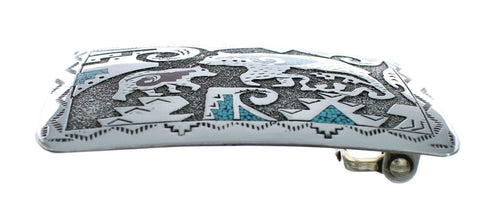 Turquoise And Coral Navajo Sterling Silver Bear Belt Buckle JX130980