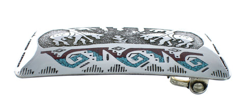 Turquoise And Coral Navajo Sterling Silver End Of The Trail Belt Buckle JX130981