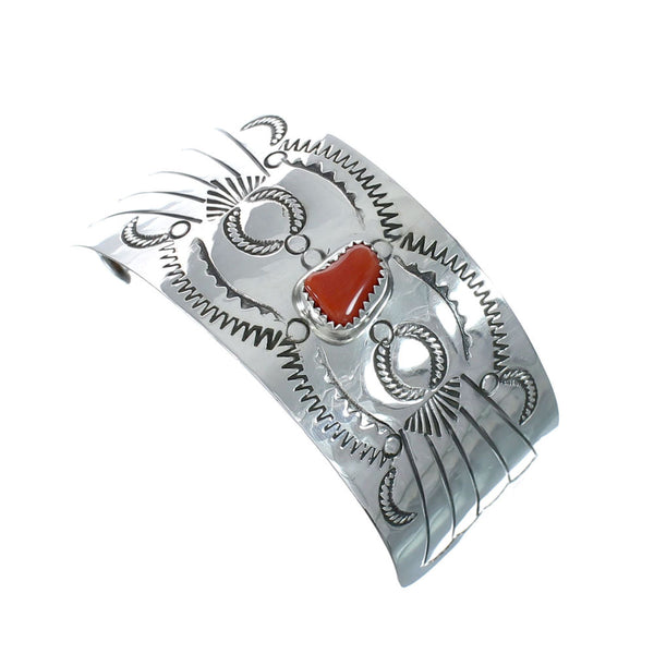 Coral and Genuine Sterling Silver Navajo Hair Barrette JX131022