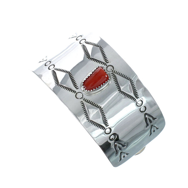 Coral and Genuine Sterling Silver Navajo Hair Barrette JX131023