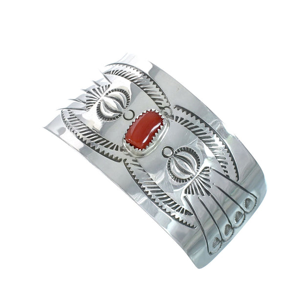 Coral and Genuine Sterling Silver Navajo Hair Barrette JX131024