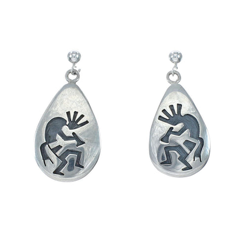Hopi Sterling Silver Kokopelli Post Dangle Earrings JX131065