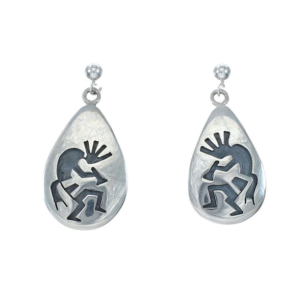 Hopi Sterling Silver Kokopelli Post Dangle Earrings JX131065