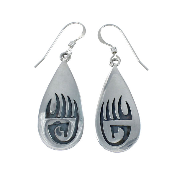 Hopi Sterling Silver Bear Paw Hook Dangle Earrings JX131070