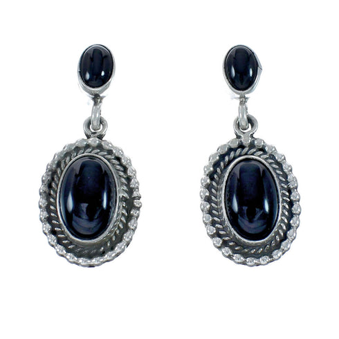 Genuine Sterling Silver Navajo Onyx Post Dangle Earrings JX131044