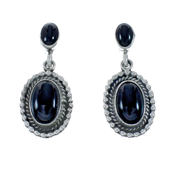 Genuine Sterling Silver Navajo Onyx Post Dangle Earrings JX131044