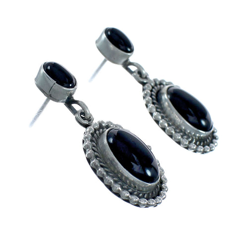 Genuine Sterling Silver Navajo Onyx Post Dangle Earrings JX131044