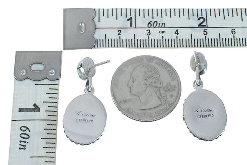 Genuine Sterling Silver Navajo Onyx Post Dangle Earrings JX131044