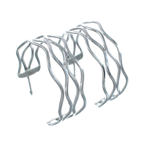 Navajo Authentic Sterling Silver Post Hoop Earrings JX131060