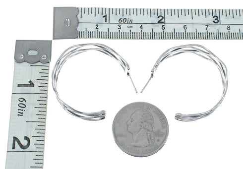 Navajo Authentic Sterling Silver Post Hoop Earrings JX131060