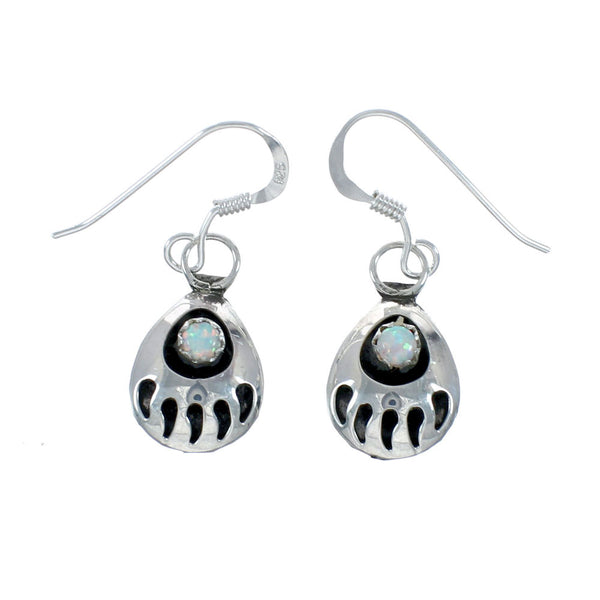 Native American Opal Sterling Silver Bear Paw Hook Dangle Earrings JX131041