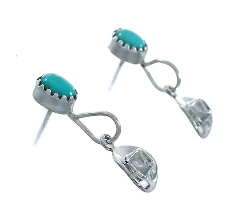 Native American Sterling Silver Turquoise Cowboy Hat Post Dangle Earrings JX131037