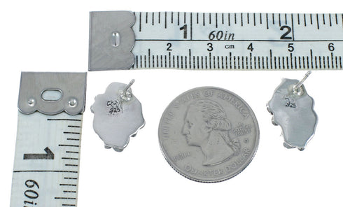 Sterling Silver Scalloped Leaf Turquoise Coral Navajo Post Earrings JX131042