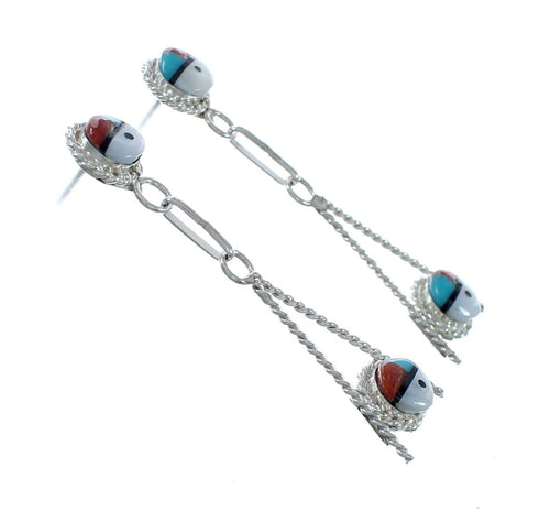 Sterling Silver Zuni Sunface Multicolor Inlay Post Dangle Earrings JX131052