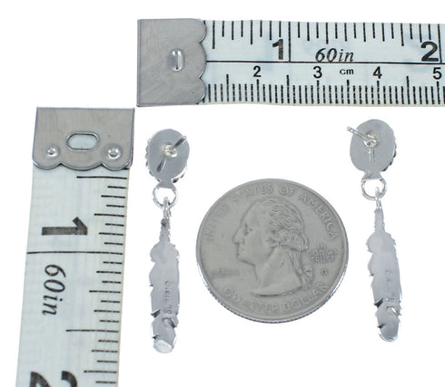 Coral Sterling Silver Feather Native American Post Dangle Earrings JX131061