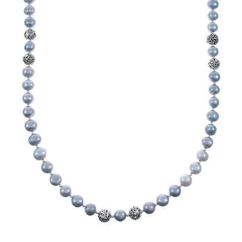 Sterling Silver and Gray Fresh Water Pearl Bead Necklace JX131105