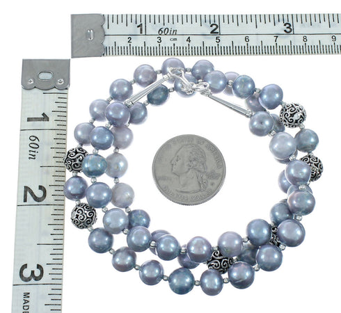 Sterling Silver and Gray Fresh Water Pearl Bead Necklace JX131105