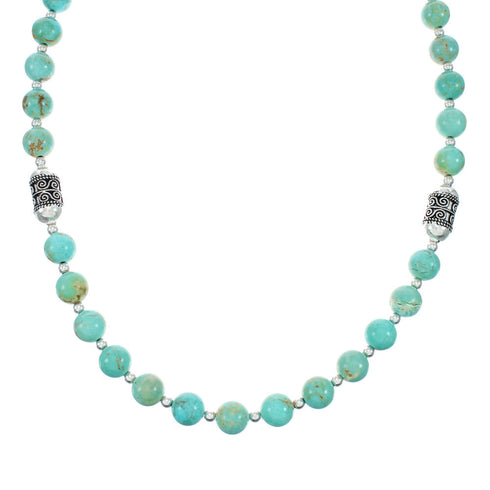Native American Turquoise Sterling Silver Bead Necklace JX131100