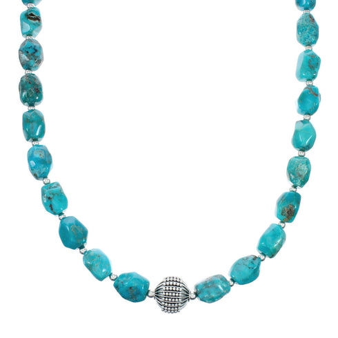 Native American Turquoise Sterling Silver Bead Necklace JX131093