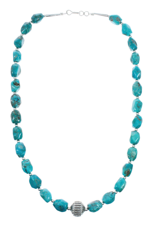 Native American Turquoise Sterling Silver Bead Necklace JX131093