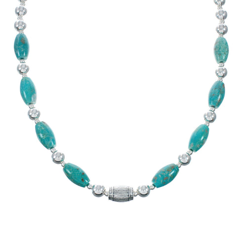 Native American Turquoise Sterling Silver Bead Necklace JX131097