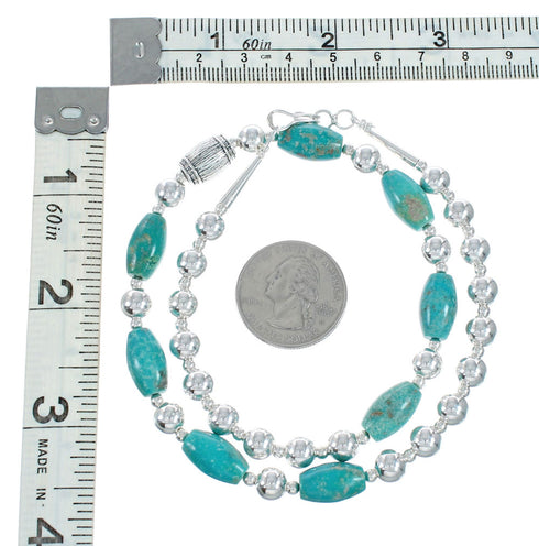 Native American Turquoise Sterling Silver Bead Necklace JX131097