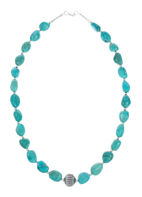 Native American Turquoise Sterling Silver Bead Necklace JX131095