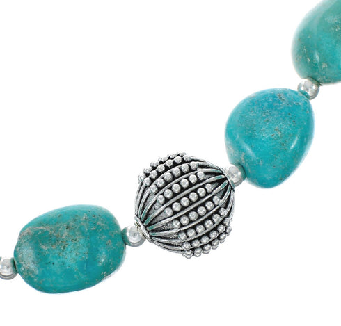 Native American Turquoise Sterling Silver Bead Necklace JX131095