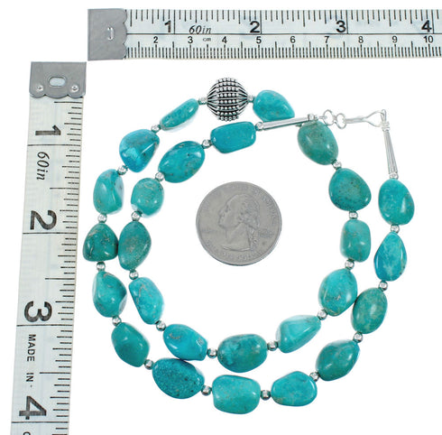 Native American Turquoise Sterling Silver Bead Necklace JX131095