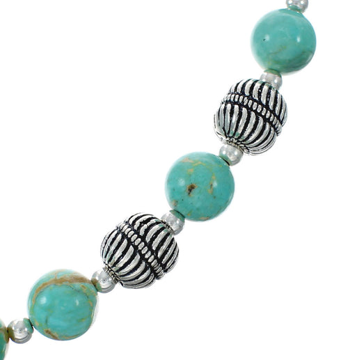 Native American Turquoise Sterling Silver Bead Necklace JX131094
