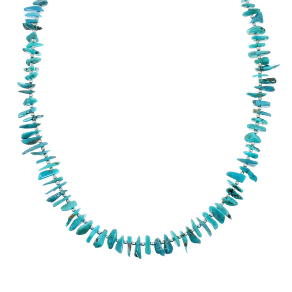 Native American Turquoise Sterling Silver Bead Necklace JX131091