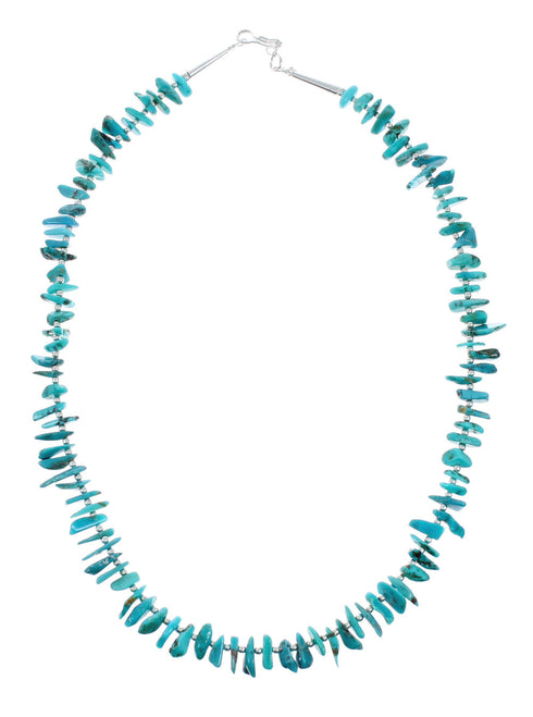 Native American Turquoise Sterling Silver Bead Necklace JX131091