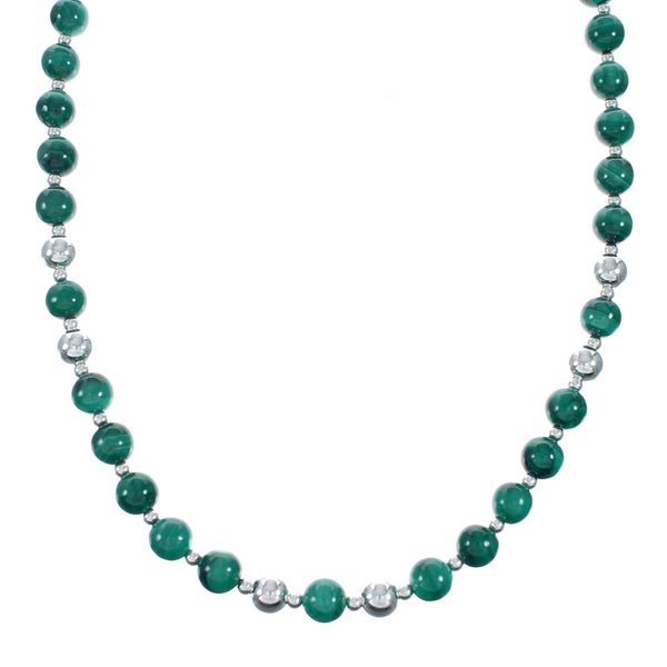 Native American Malachite Sterling Silver Bead Necklace JX131102